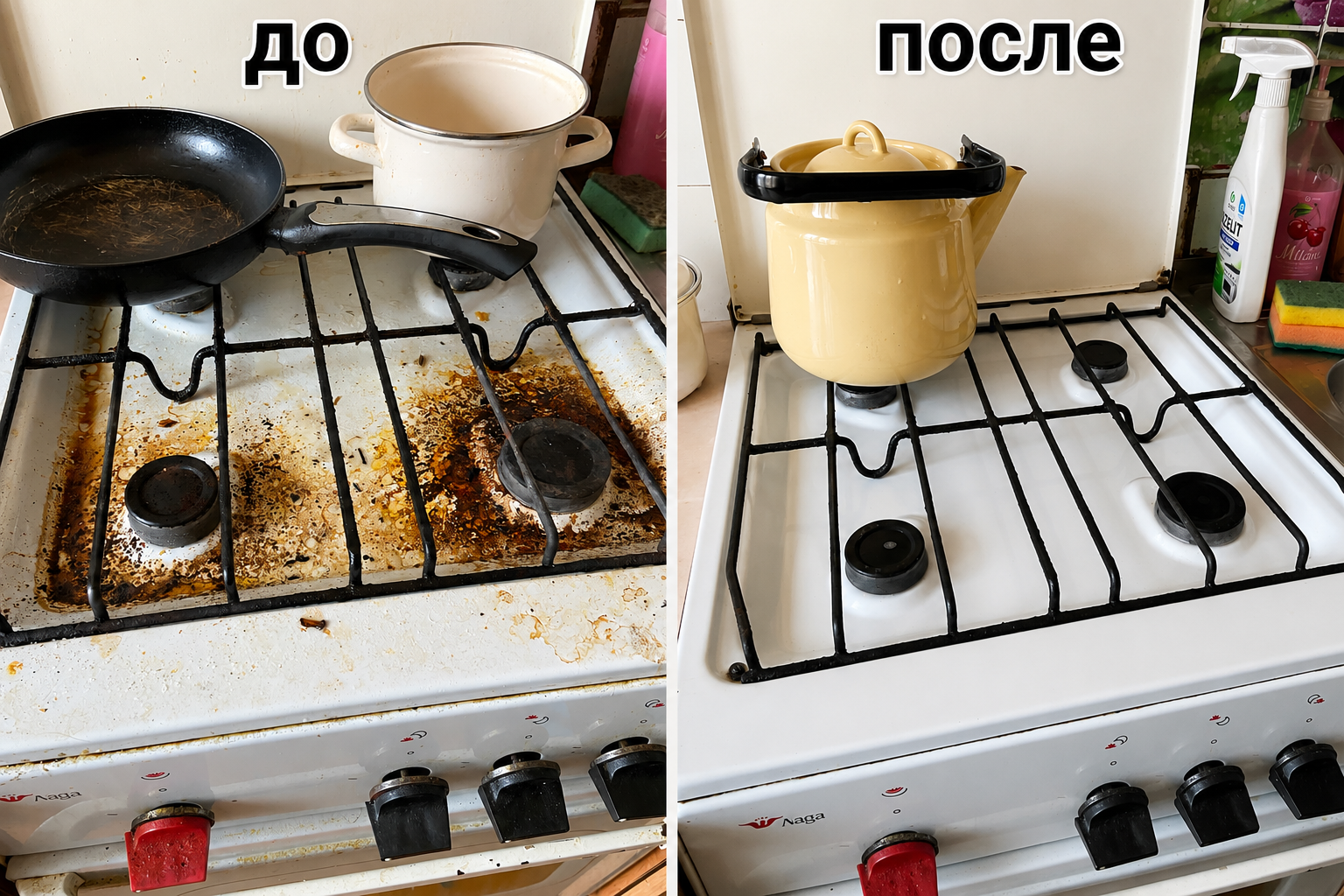 Плита до и после уборки